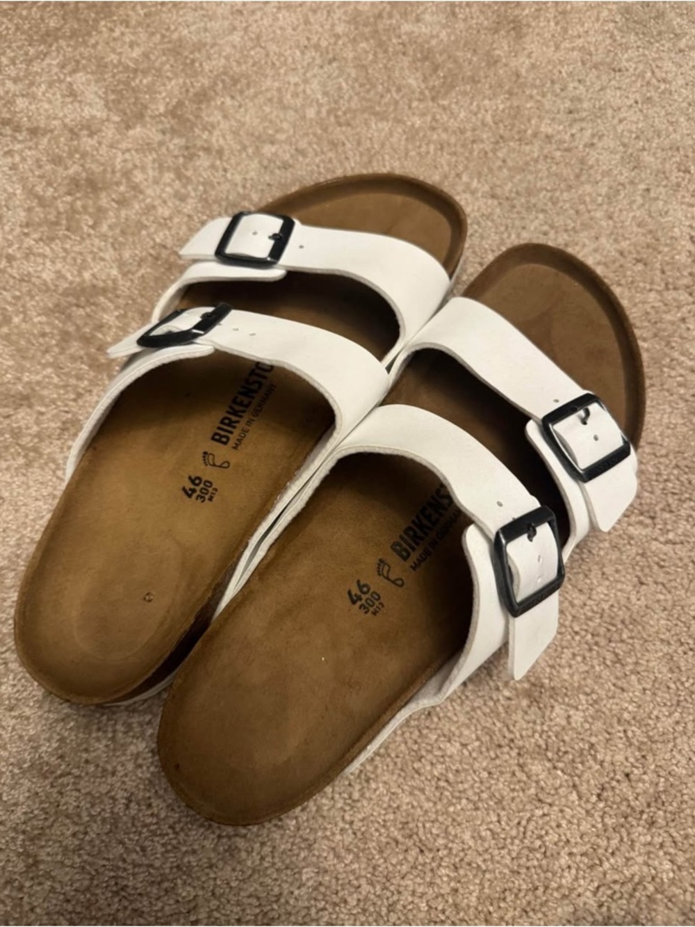 Men’s Birkenstock White Two-Strap Arizona Sandals with Black Buckles